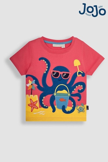 JoJo Maman Bébé Orange Octopus Interactive Appliqué T-Shirt (Q81687) | £17