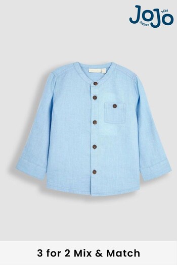 JoJo Maman Bébé Blue Classic Cotton Linen Summer Long Sleeve Shirt (Q81692) | £22