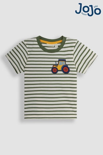 JoJo Maman Bébé Ecru Tractor Appliqué Pocket T-Shirt (Q81705) | £15