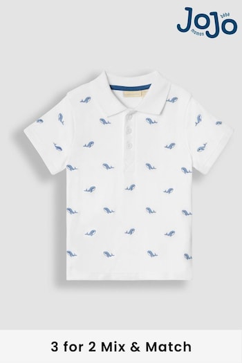 JoJo Maman Bébé White Whale Embroidered Essentials Polo Shirt (Q81724) | £18