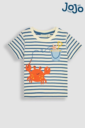 JoJo Maman Bébé Ecru Crab Appliqué Pocket T-Shirt (Q81725) | £17