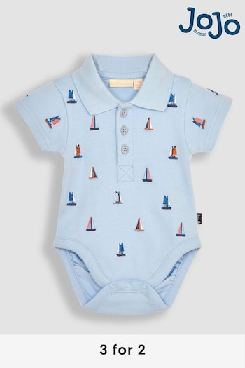 JoJo Maman Bébé Blue Sailboat Embroidered Polo Shirt Body (Q81737) | £15