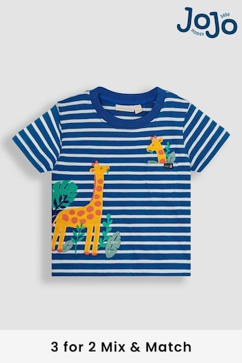 JoJo Maman Bébé Indigo Blue Giraffe Appliqué Pocket T-Shirt (Q81742) | £17