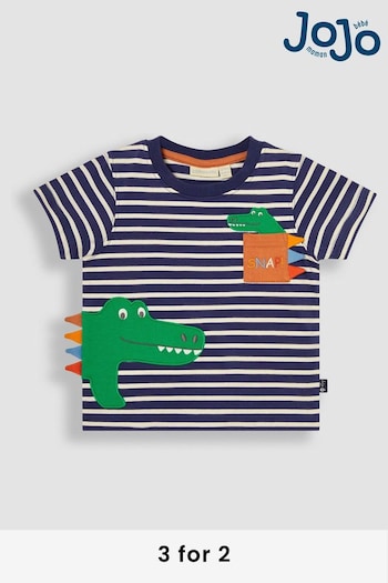 JoJo Maman Bébé Indigo Blue Crocodile Appliqué Pocket T-Shirt (Q81746) | £17
