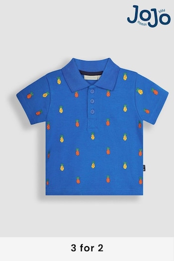 JoJo Maman Bébé Cobalt Blue Pineapple Embroidered Polo Shirt (Q81747) | £18