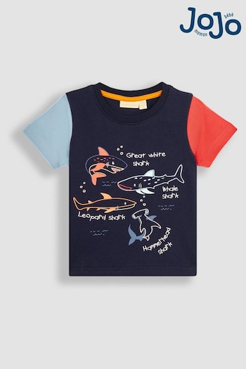 JoJo Maman Bébé Navy Blue Shark Appliqué T-Shirt (Q81748) | £17