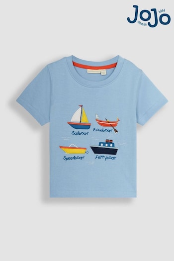 JoJo Maman Bébé Blue Boat Appliqué Motif T-Shirt (Q81751) | £17