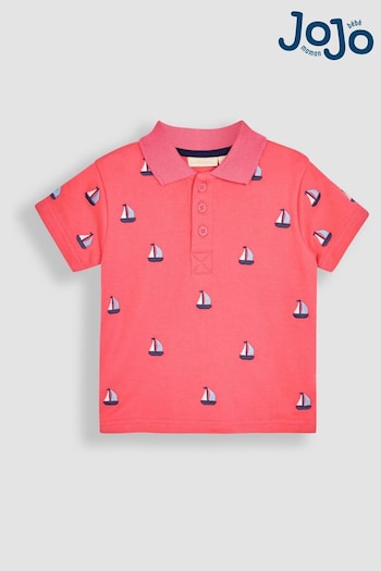 JoJo Maman Bébé Pink Sailboat Embroidered Slide Polo Shirt (Q81754) | £14