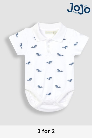 JoJo Maman Bébé White Whale Embroidered Polo Shirt Body (Q81755) | £15