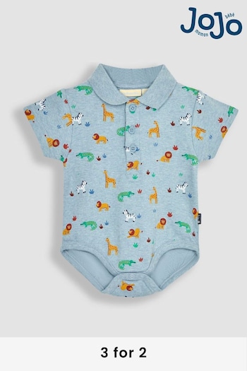 JoJo Maman Bébé Blue Safari Animals Polo Shirt Body (Q81760) | £14