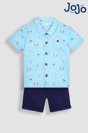 JoJo Maman Bébé Blue Nautical Printed Shirt & Shorts Set (Q81767) | £29.50