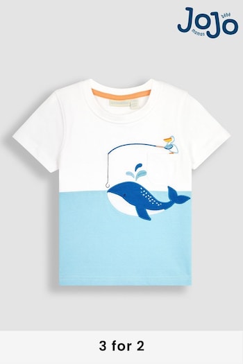 JoJo Maman Bébé White Whale & Pelican Appliqué Pocket T-Shirt (Q81772) | £17