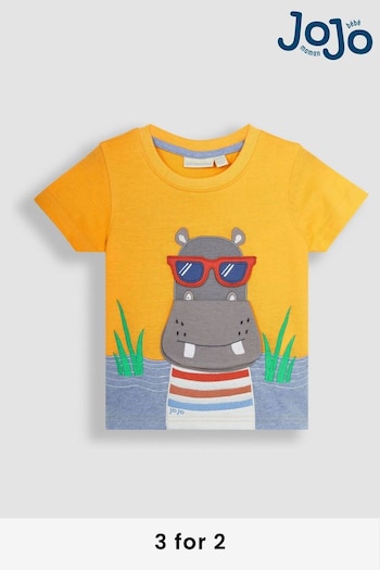 JoJo Maman Bébé Yellow Hippo Interactive Appliqué T-Shirt (Q81775) | £17