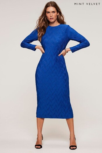 Mint Velvet Blue Textured Midi Dress (Q81791) | £109
