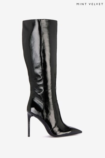Mint Velvet Black Patent Long Boots (Q81793) | £199