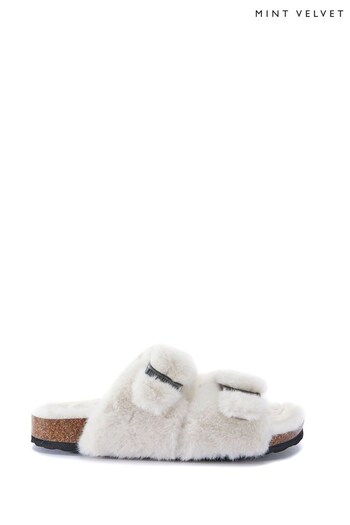 Mint Velvet Cream Faux Fur Slippers (Q81798) | £49