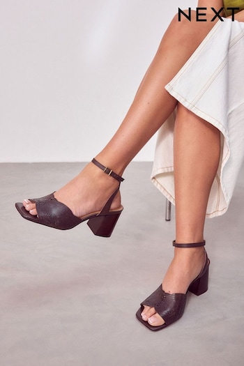 Chocolate Brown Signature Leather Butterfly Block Heel Sandals (Q81802) | £65