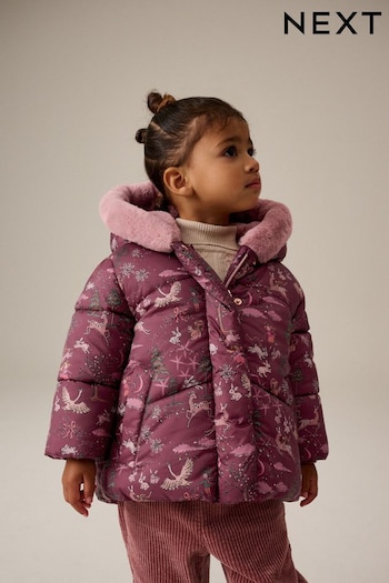 Berry Red Shower Resistant Faux Fur Lined Hooded Padded Coat (3mths-7yrs) (Q81813) | £23 - £27