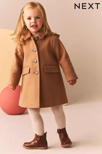 Camel Single Breasted Hooded Coat with Wool (3mths-7yrs) (Q81859) | £0