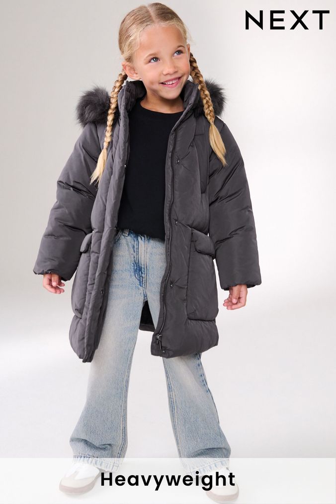 Girls Grey Coats Jackets Grey Faux Fur Coats Next UK