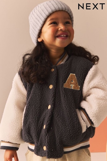 Grey Varsity Borg Fleece Bomber Jacket (3mths-7yrs) (Q81888) | £26 - £30