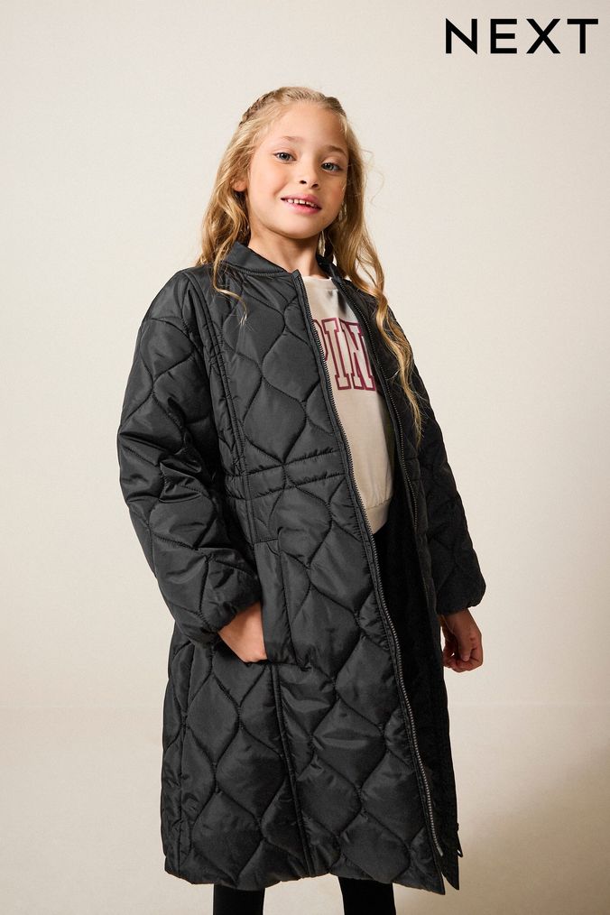 Girls black quilted coat deals