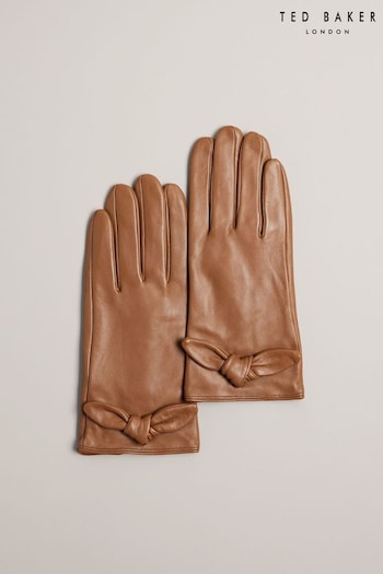 Ted Baker Sophiis Grey Bow Leather Gloves (Q81971) | £75