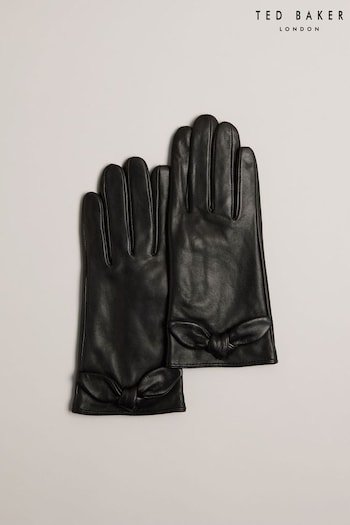 Ted Baker Sophiis Grey Bow Leather Gloves (Q81996) | £75