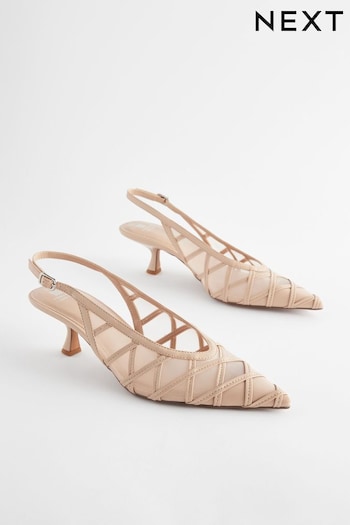 Pink Forever Comfort® Mesh Panel Point Toe Slingback Heels (Q82001) | £42