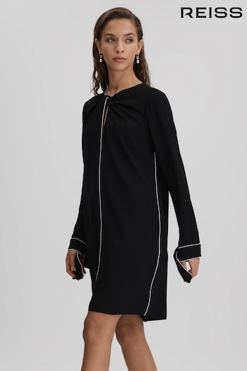 Reiss Black Eloise Shift Mini Dress (Q82025) | £178