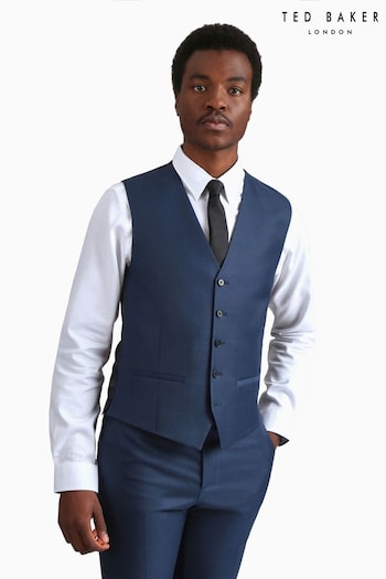 Ted Baker Tailoring Blue Tai Slim Fit Semi Plain Waistcoat (Q82031) | £110