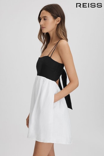 Reiss Black/White Hadley Linen Colourblock Mini Dress (Q82034) | £158