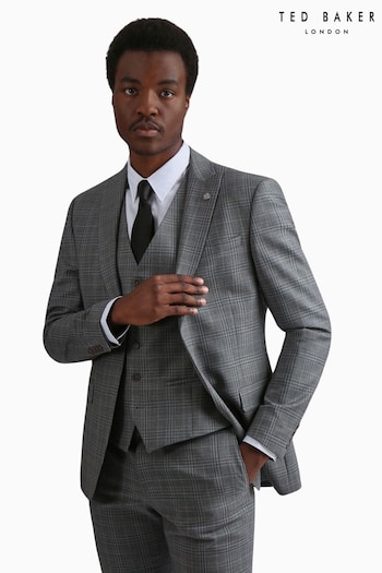 Ted Baker Tailoring Grey Miken Slim Fit Check Jacket (Q82051) | £259