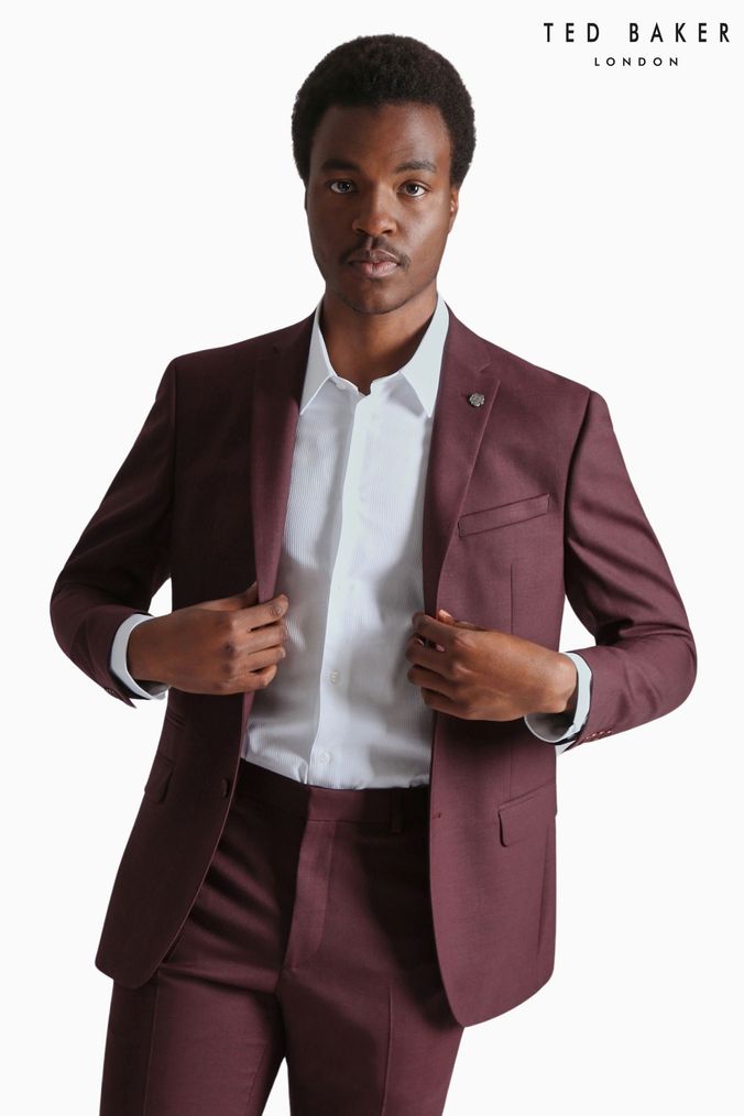 Burgundy slim fit suit jacket store
