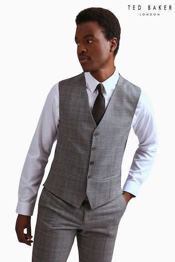 Ted Baker Tailoring Grey Miken Slim Fit Check Waistcoat (Q82079) | £110