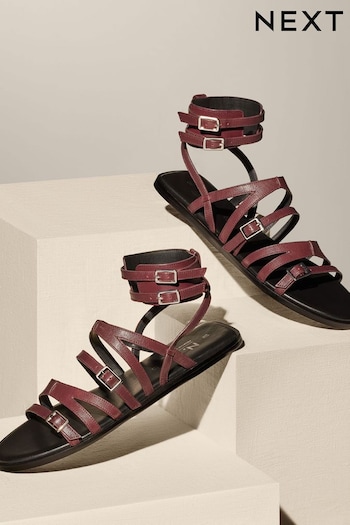 Burgundy Red Premium Leather Strappy Sandals (Q82104) | £62