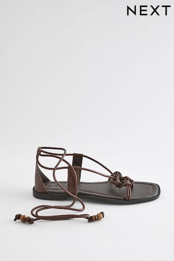 Chocolate Brown Forever Comfort® Wooden Ring Detail Strappy Sandals (Q82133) | £32