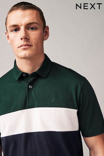 Green/Navy Short Sleeve Button Up Block Polo Shirt (Q82159) | £18