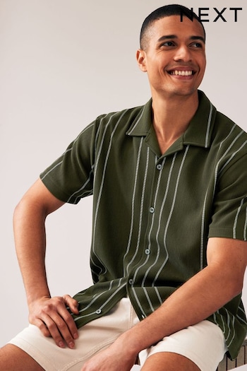 Olive Green Textured Jersey Short Sleeve Shirt (Q82160) | £30