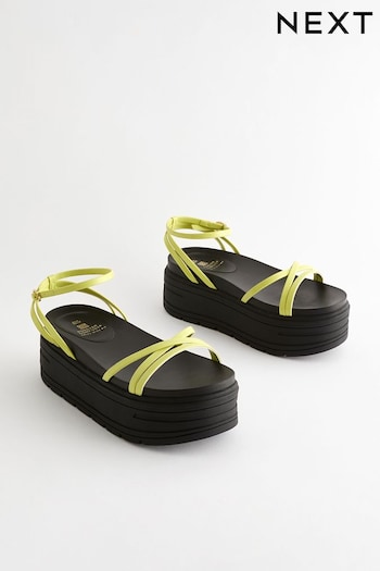 Lime Green Extra Wide Fit Chunky Strappy Flatform Sandals (Q82161) | £36