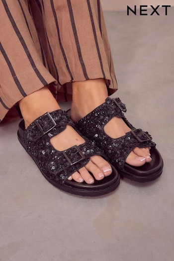 Black Forever Comfort® Sequin Footbed Sandals (Q82188) | £45