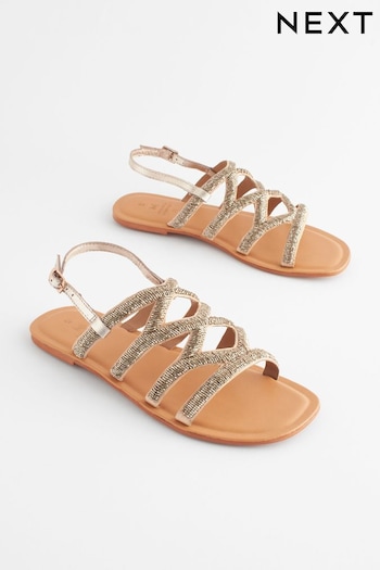 Gold Regular/Wide Fit Forever Comfort® Beaded Slingback Sandals social (Q82189) | £34
