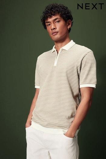Neutral/White Horizontal Stripe Polo nis Shirt (Q82200) | £28