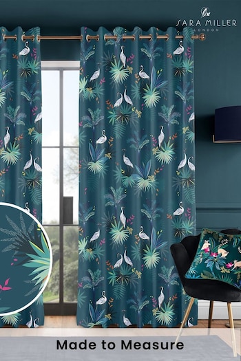 Sara Miller Teal Green Heron Made to Measure Curtains (Q82206) | £91