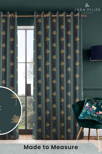 Sara Miller Forest Green Small Palm Made to Measure Curtains (Q82225) | £91