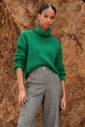 Apricot Green High Neck Ribbed Cropped Jumper (Q82291) | £35
