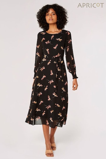 Apricot Black Single Watercolour Floral Midaxi Dress (Q82302) | £39