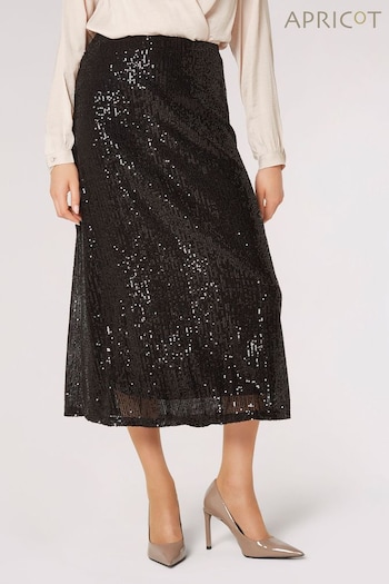 Apricot Black Sequin Sparkle Midi Skirt (Q82309) | £35