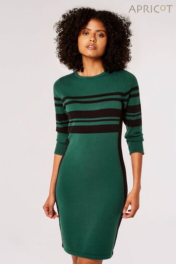 Apricot Green Stripe And illusion Panel Dress (Q82336) | £18