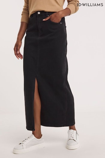 JD Williams Split Front Denim Maxi Black Skirt (Q82368) | £30